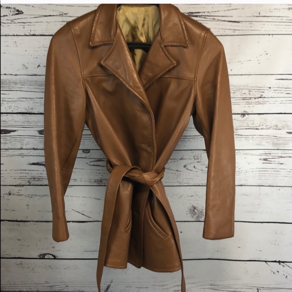 Vintage Leather Jacket tie waist coat